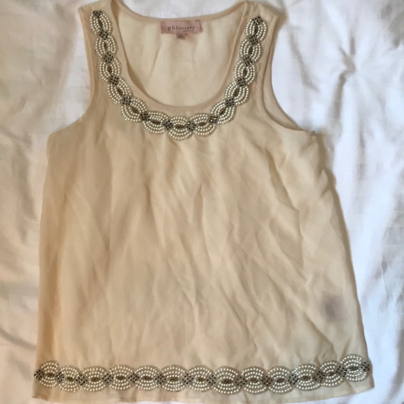 Philosophy sheer cream beaded scoop neck tank EUC - Picture 2 of 4